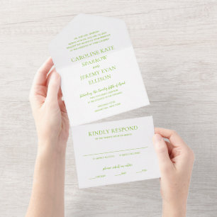 Clean Vibrant Green Elegant Wedding All In One Invitation