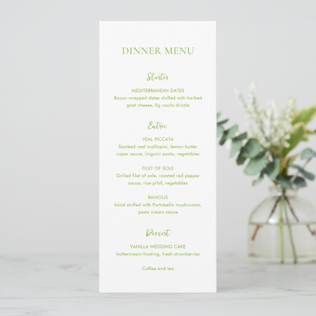 Clean Vibrant Green Elegant Wedding Menu (Standing Front)