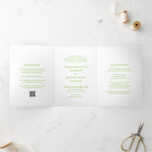 Clean Vibrant Green QR Code Elegant Wedding Tri-Fold Invitation