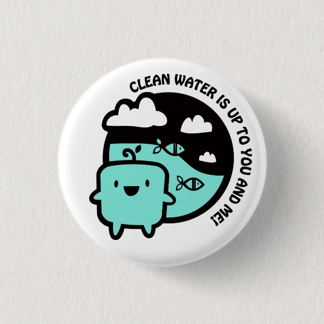 Clean water 3 cm round badge (Front)