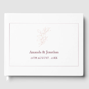 Clean White and Pink Simple Leaf   Modern Wedding Guest Book