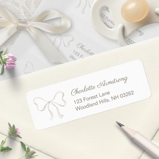 Clean White Baby Shower Bow Return Address (Clean White Baby Shower Bow Return Address Label ©Susanne Sachers - Sunny Mind 🌞)