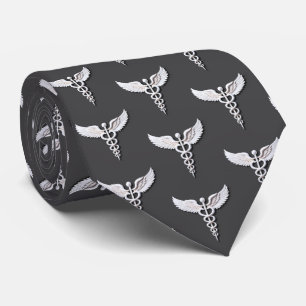 Clean White Detailed Caduceus Medical Anthracite Tie