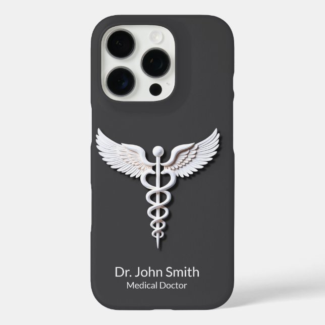 Clean White Detailed Caduceus Warm Grey Medical Case-Mate iPhone Case (Back)
