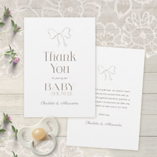 Clean White Elegant Watercolor Bow Baby Shower Thank You Card
