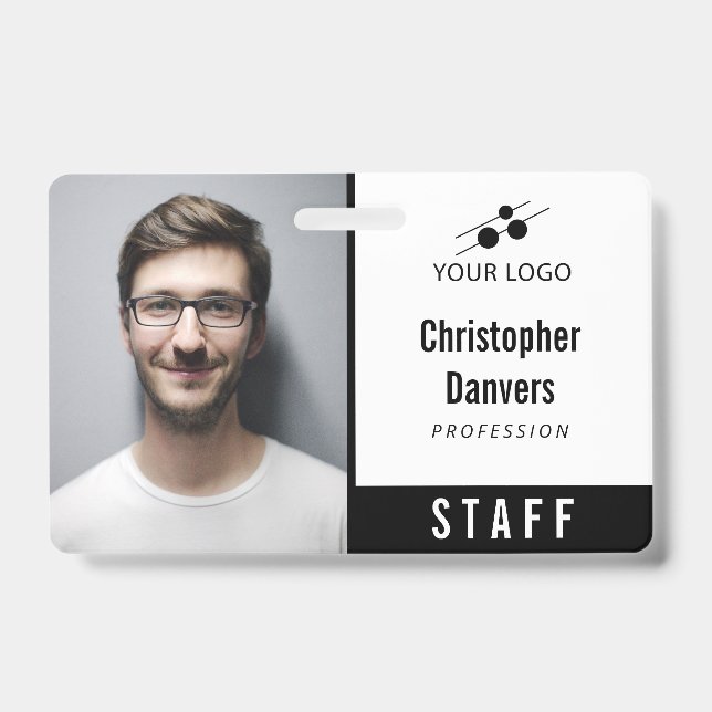 Clean White Employee ID Add Your Logo Badge (Front)