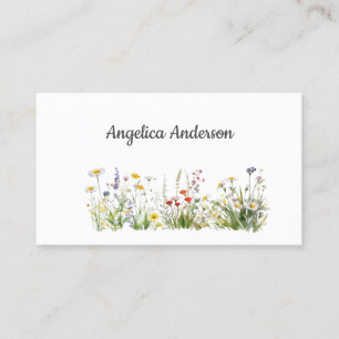Clean white Feminine Watercolor Wildflowers Meadow Business Card