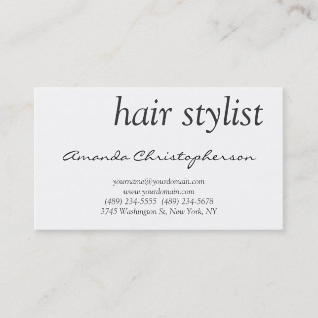 Clean White Hair Stylist Attractive Business Card (Front)