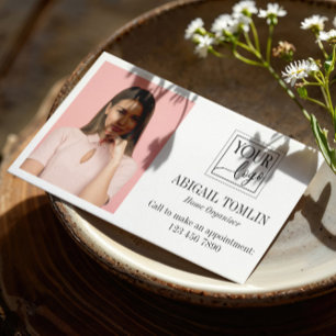 Clean White Logo & Personal Photo Business Card