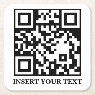 Clean White Minimalist QR Custom Text Coaster