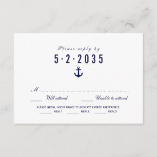 Clean White Nautical Wedding RSVP Card Meal Choice