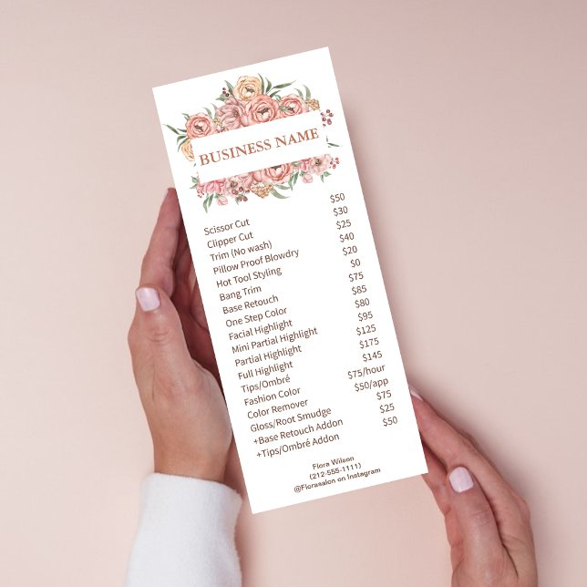 Clean White & Pink Flowers Price List Service  Rack Card (Creator Uploaded)