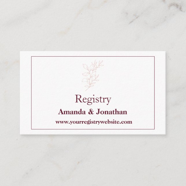 Clean White Pink Simple Leaf | Wedding QR Registry Enclosure Card (Front)