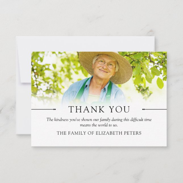 Clean White Simple Photo Sympathy Thank You Card (Front)