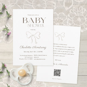 Clean White Watercolor Bow Baby Shower Invitation