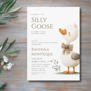 Clean Woodland Bow Silly Goose Bow Baby Shower Invitation