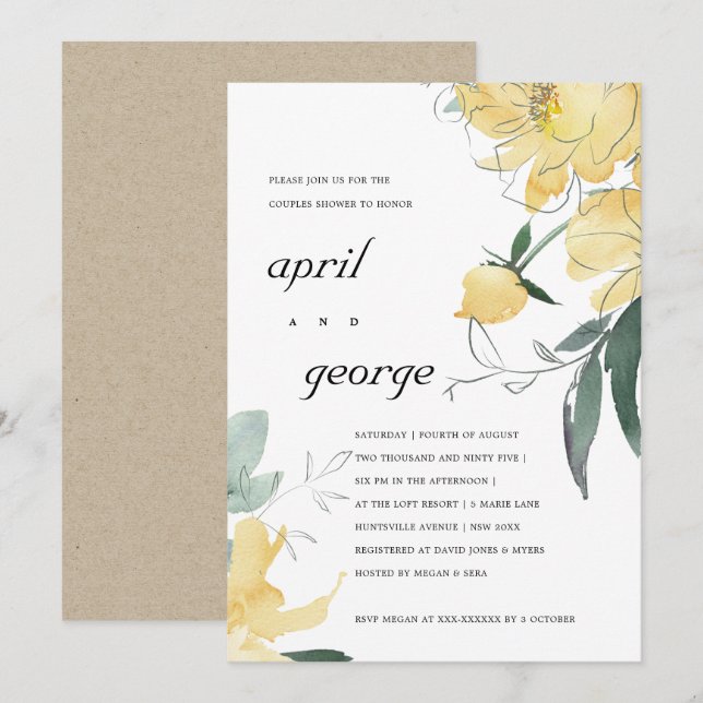 CLEAN YELLOW GREEN FLORAL COUPLES SHOWER INVITE (Front/Back)