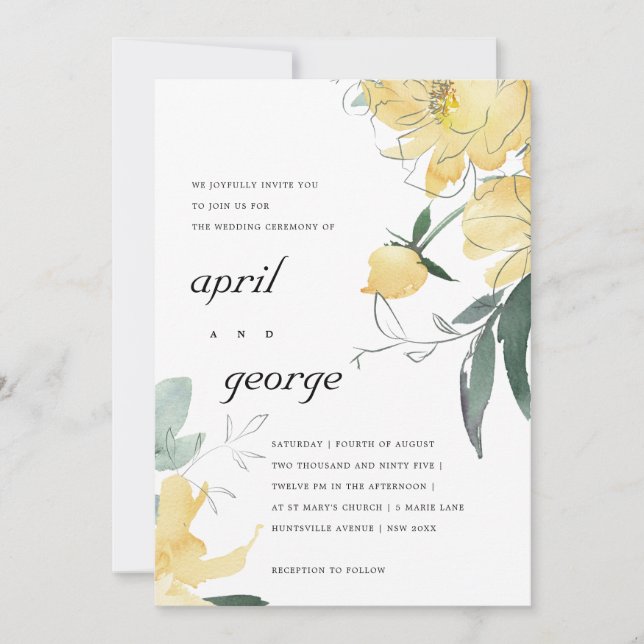 CLEAN YELLOW WATERCOLOR FLORAL WEDDING INVITE (Front)
