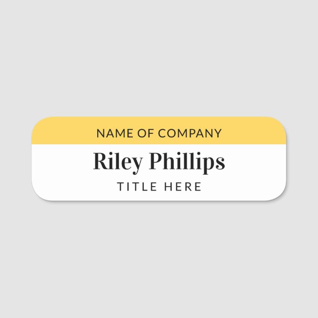 Clean Yellow & White Company Name Title Name Tag (Front)