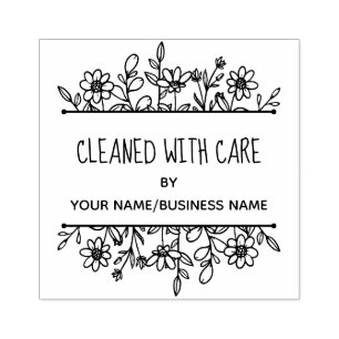 Cleaned With Care Whimsical Wildflowers Greenery  Rubber Stamp