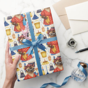 Cleaner House Wife Cat is cleaning the house Wrapping Paper