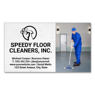 Cleaner Service Man Cleaning Floors Magnetic Business Card
