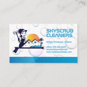 Cleaner with Squeegee   Soap Bubbles Business Card