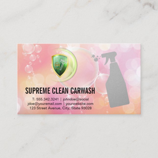 Cleaning Bucket Broom | Spray Bottle | Bubbles Business Card (Front)