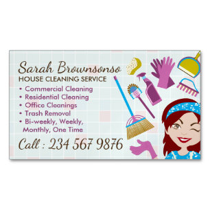 Cleaning Burgundy Janitorial Lady Tile Washing Magnetic Business Card