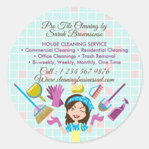 Cleaning business Advertising Maid Janitorial Lady Classic Round Sticker