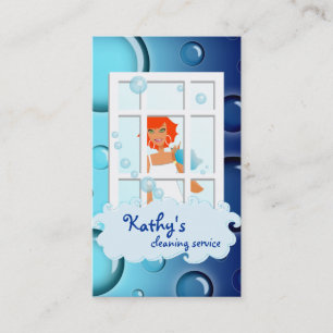 Cleaning Business Card blue Bubbles Red Hair