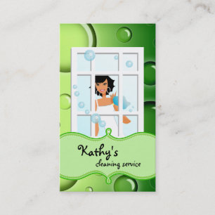 Cleaning Business Card Green Bubbles Black Hair