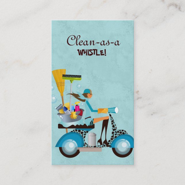 Cleaning Business Card Scooter Girl Blue (Front)