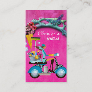 Cleaning Business Card Scooter Girl Pink Garden