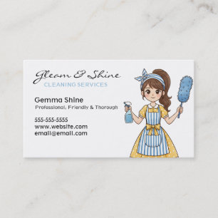 Cleaning Business Cards - Brunette Cartoon Cleaner