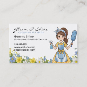 Cleaning Business Cards Flowers & Cartoon Cleaner
