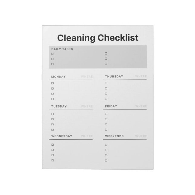 Cleaning Checklist Planner Notepad (Rotated)