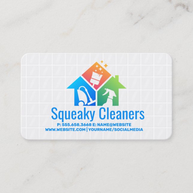 Cleaning Chores Icons | Bath Tiles Business Card (Front)