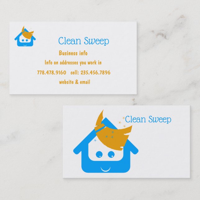 Cleaning Company Clean Sweep Cute House Broom Business Card (Front/Back)