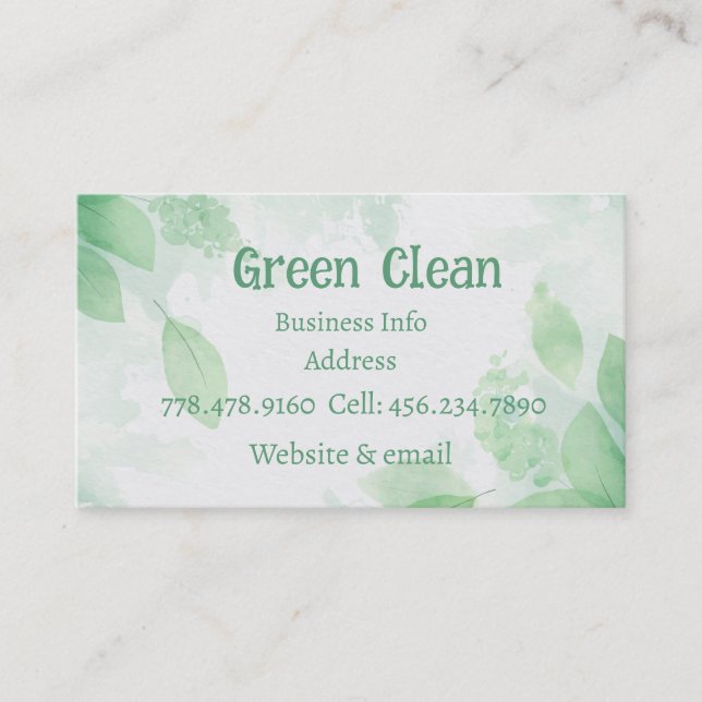Cleaning Company, Green, Eco- Friendly, Nature  Business Card (Front)