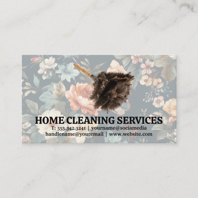 Cleaning Duster | Elegant Floral Pattern Business Card (Front)