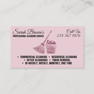 Cleaning Elegant Maid Janitorial pink sparkling Business Card