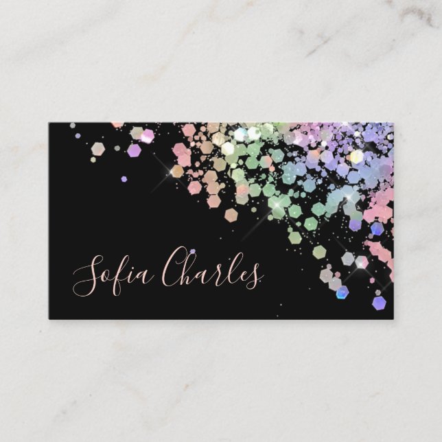 Cleaning Holographic Glitter Dust Sparkling Black Business Card (Front)