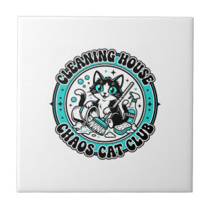 Cleaning House Chaos Cat Pet Lover Shirt Art - Cle Tile