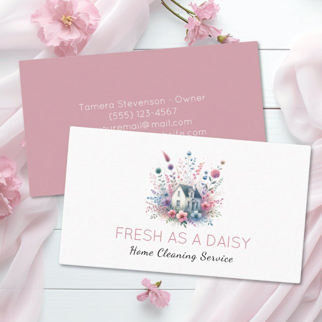 Cleaning House Clean Service Floral Business Card (Creator Uploaded)