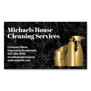 Cleaning House Tools Golden Black Marble Magnetic Business Card