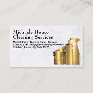 Cleaning House Tools Golden Marble Texture Business Card