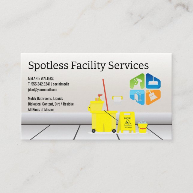 Cleaning Icons | House Keeping Business Card (Front)