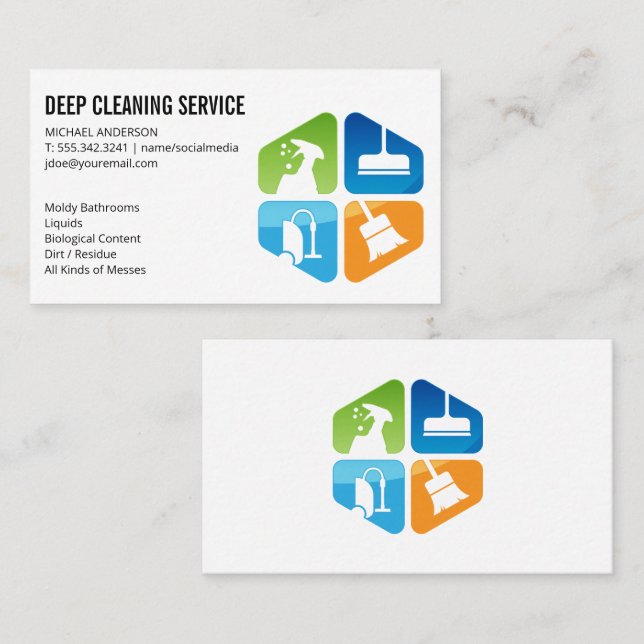 Cleaning Icons | House Keeping Services Business Card (Front/Back)