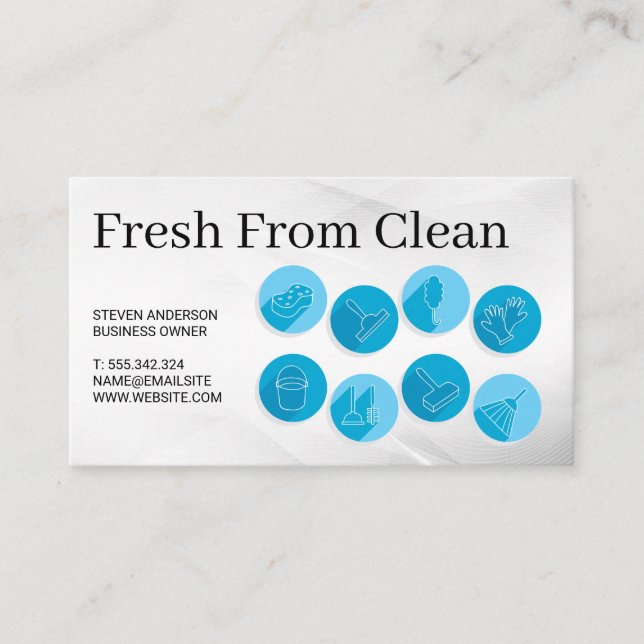 Cleaning Icons | Maid Janitorial Services Business Card (Front)